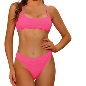 Women’s Bikini‎ Ribbed Two Piece Hot Pink Swimsuit NWOT Size M